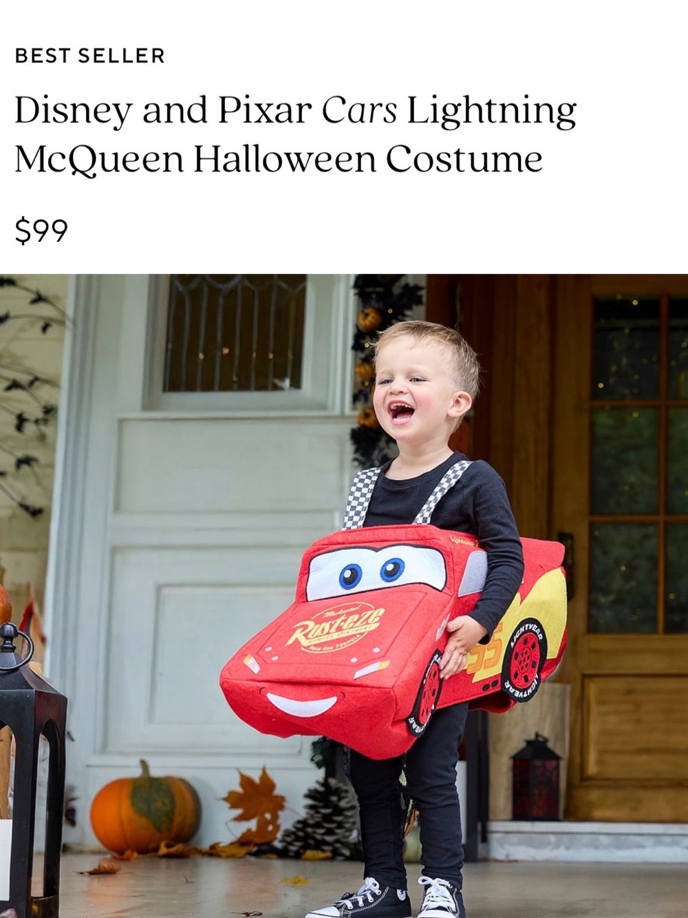Pottery Barn Disney Pixar Lightning McQueen Kids Costume